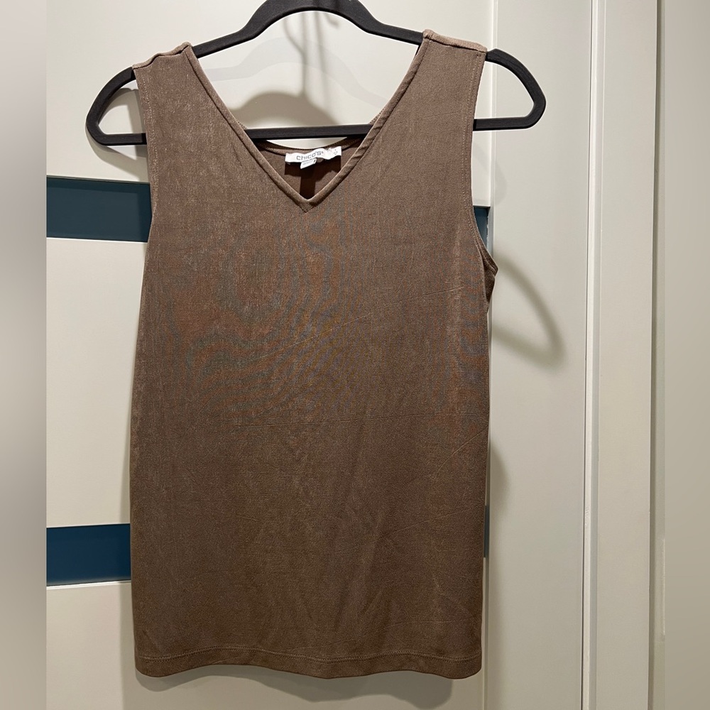 Chico's Travelers V-Neck Tank Top Cocoa Tan Sz 1 / Medium